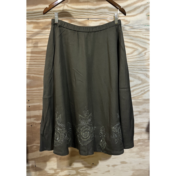 Coldwater Creek Midi Skirt Green Brown Size Medium Sequin Forest Fairy Granola - Picture 2 of 12